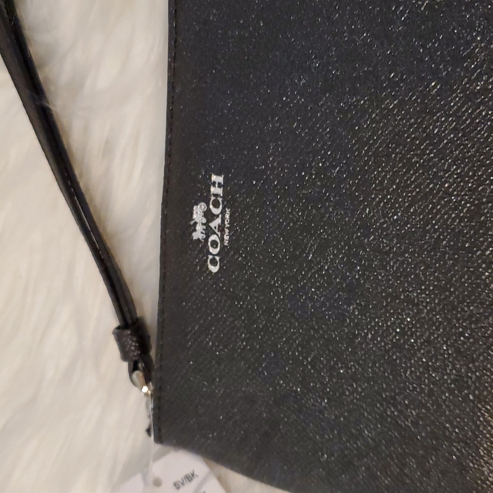 NWT Authentic Coach Glitter Leather Corner Zip Wristlet